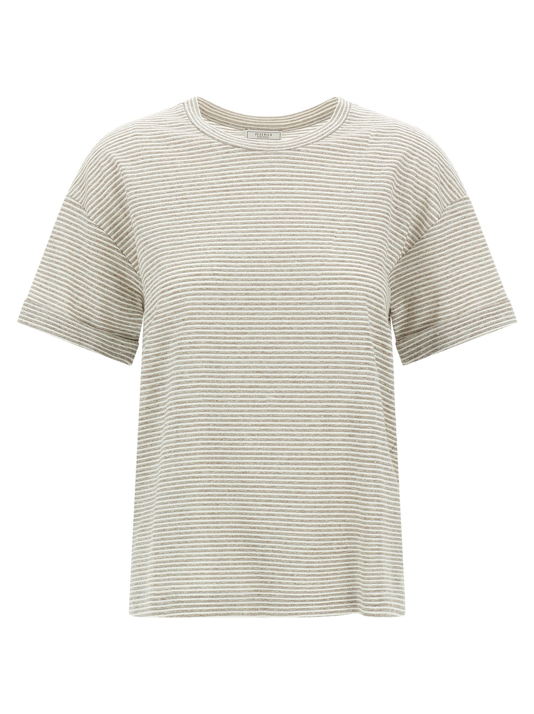 Peserico Lamé Stripes T shirt - Beige | 14c4fc8c82a505434f37e09489e8df593cf0dde5