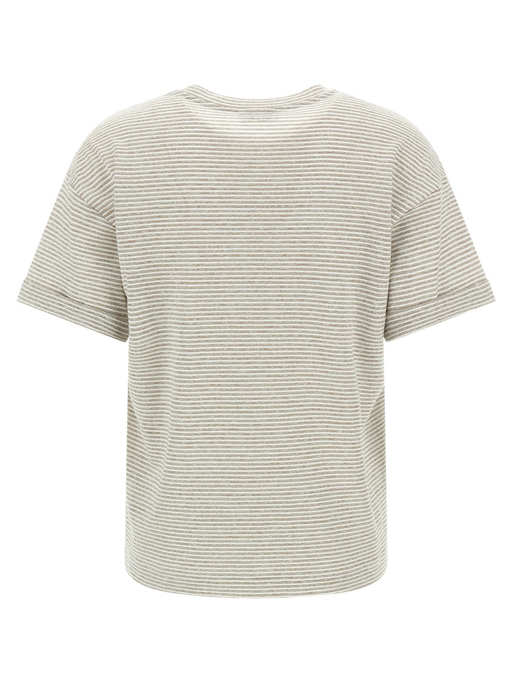 Peserico Lamé Stripes T shirt - Beige | 7897bdcf38084868959fece6f7d5e667f48d6a8c