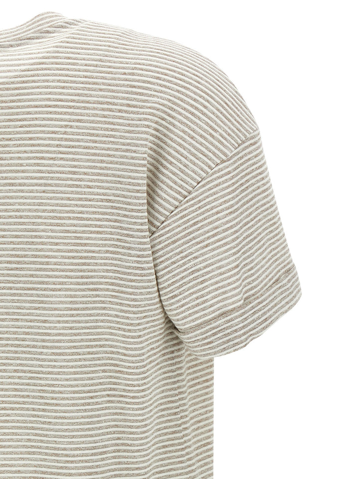 Peserico Lamé Stripes T shirt - Beige | 8e755f8cad1d596fda9e7acee3f3e2ee0721bb68
