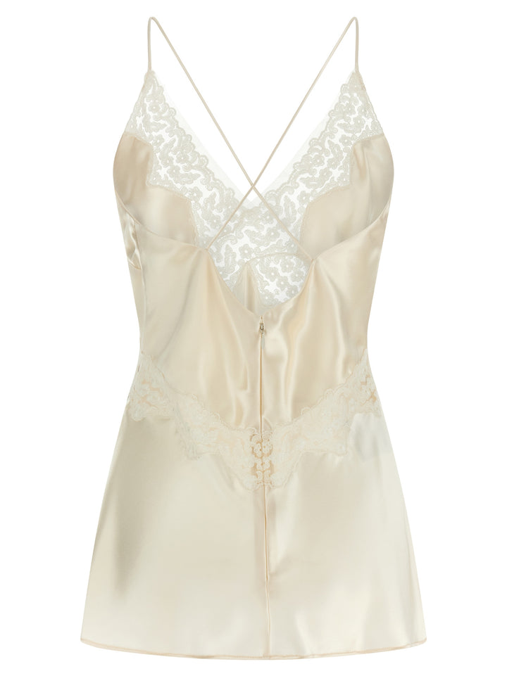 Alberta Ferretti Satin And Lace Top Top - Beige | ba7adb66a5ddd8bfcd5c1637e8edbbd3eb4d3a57