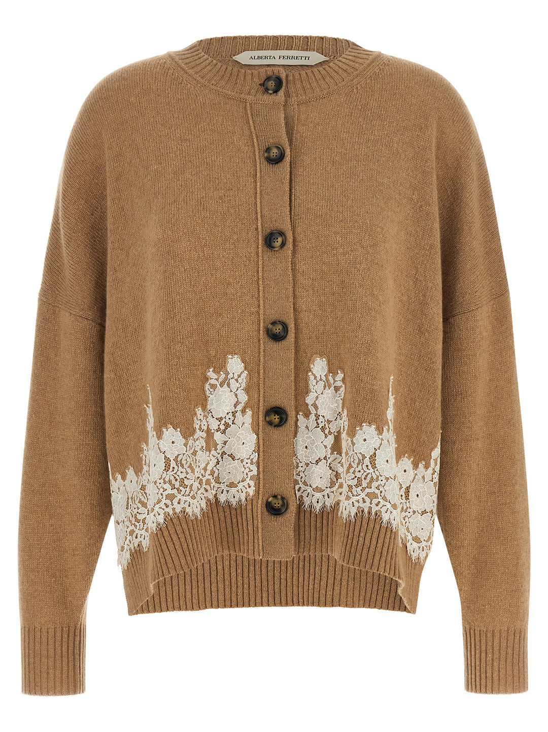 Alberta Ferretti Lace Insert Cardigan Maglioni - Marrone | 8248361b2de2dbe83391ce5037bd35d81f55219a