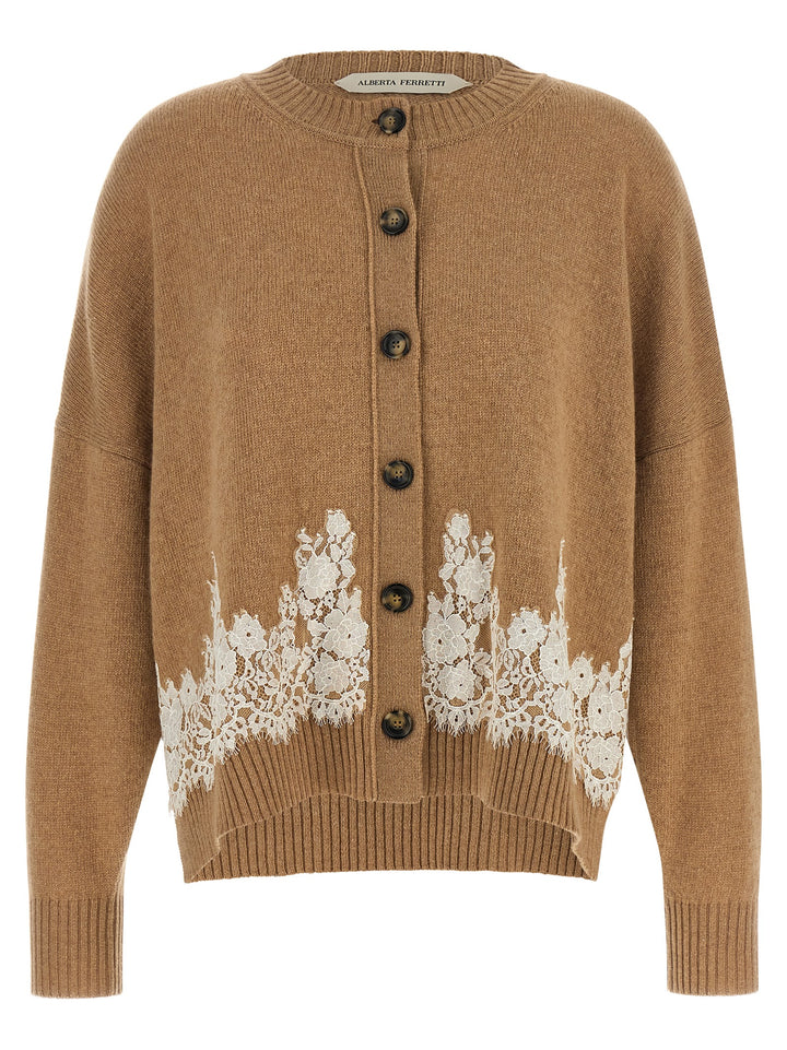 Alberta Ferretti Lace Insert Cardigan Maglioni - Marrone | 8248361b2de2dbe83391ce5037bd35d81f55219a