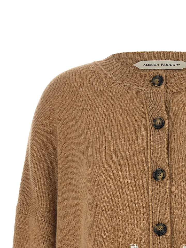 Alberta Ferretti Lace Insert Cardigan Maglioni - Marrone | e0e245f85ee47d00e72fca74c7110b821e262a05