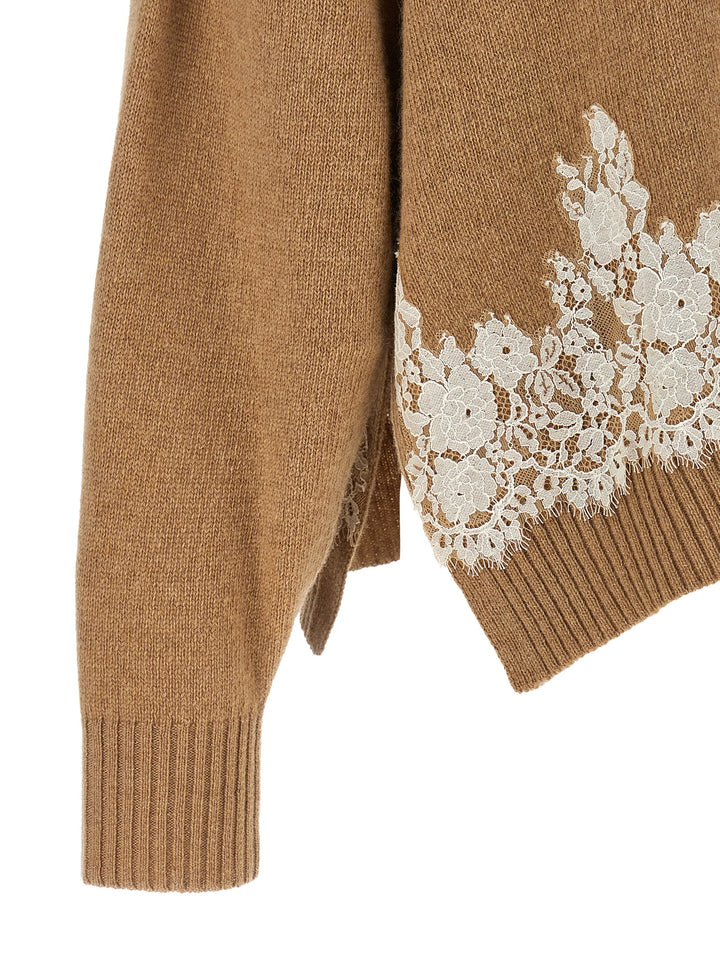 Alberta Ferretti Lace Insert Cardigan Maglioni - Marrone | 8deb071b6d2163f6a837e693a4f106bab1c4e5e8