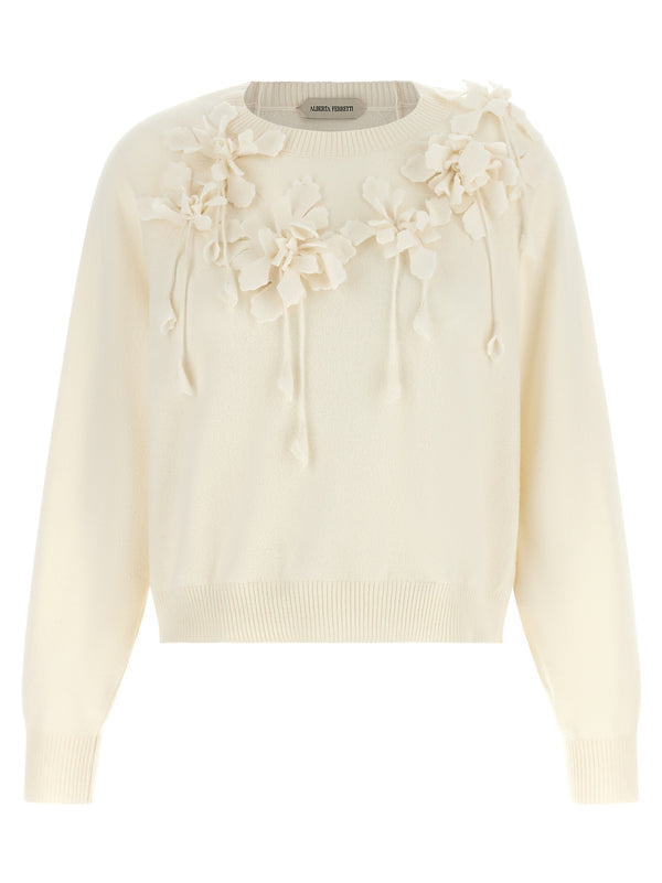 Embroidered Flower Sweater Maglioni Bianco