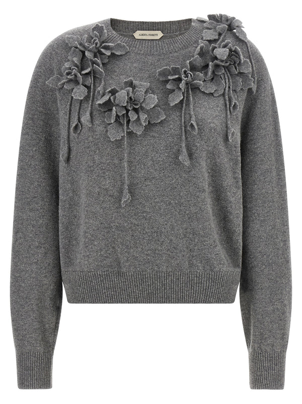 Embroidered Flower Sweater Maglioni Grigio