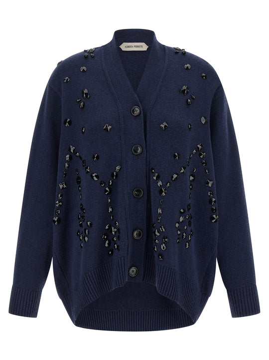 Embroidery Cardigan Maglioni Blu