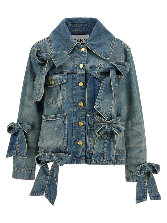 Light Rigid Denim Puffer Jackets Blu