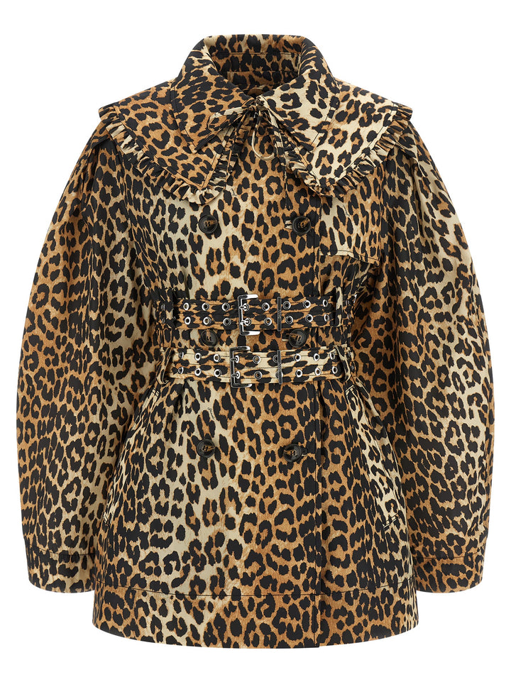 Ganni Leopard Duchesse Nylon Short Trench e Impermeabili - Marrone | 037eb3340c884e2d211fb0484c52cd9a0a4551de