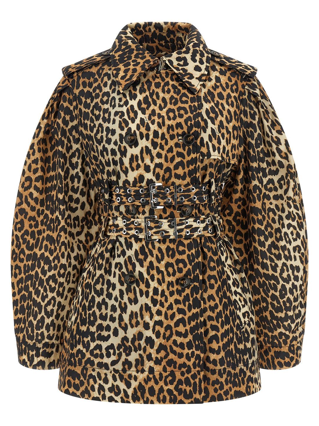 Ganni Leopard Duchesse Nylon Short Trench e Impermeabili - Marrone | 5fca6b7d78070ba5fffa55f4ed4885415cb10ed0