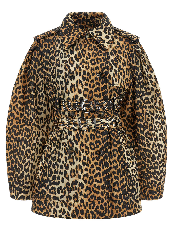 Ganni Leopard Duchesse Nylon Short Trench e Impermeabili - Marrone | 5fca6b7d78070ba5fffa55f4ed4885415cb10ed0