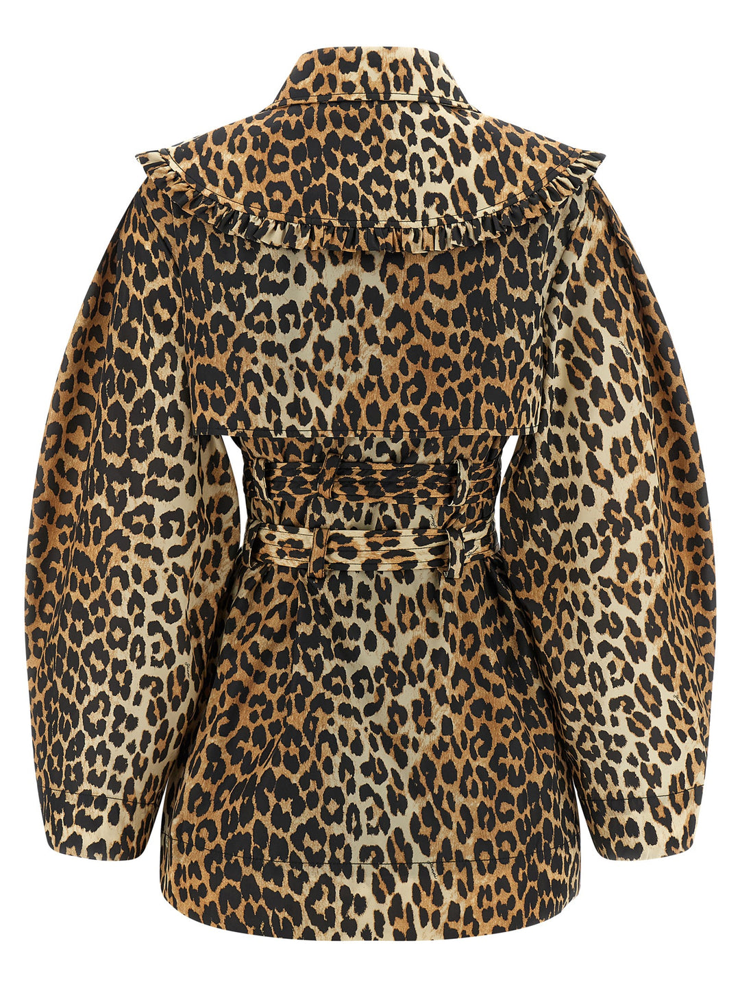 Ganni Leopard Duchesse Nylon Short Trench e Impermeabili - Marrone | 8de4d30e0b0843f02e027877815b4daaf0d000e5