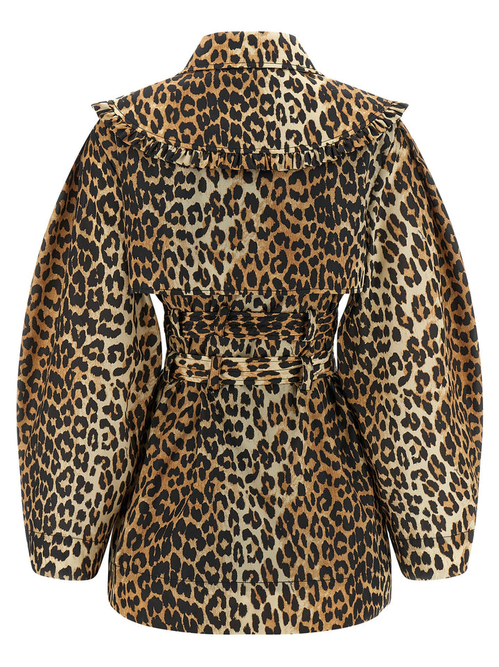 Ganni Leopard Duchesse Nylon Short Trench e Impermeabili - Marrone | 8de4d30e0b0843f02e027877815b4daaf0d000e5