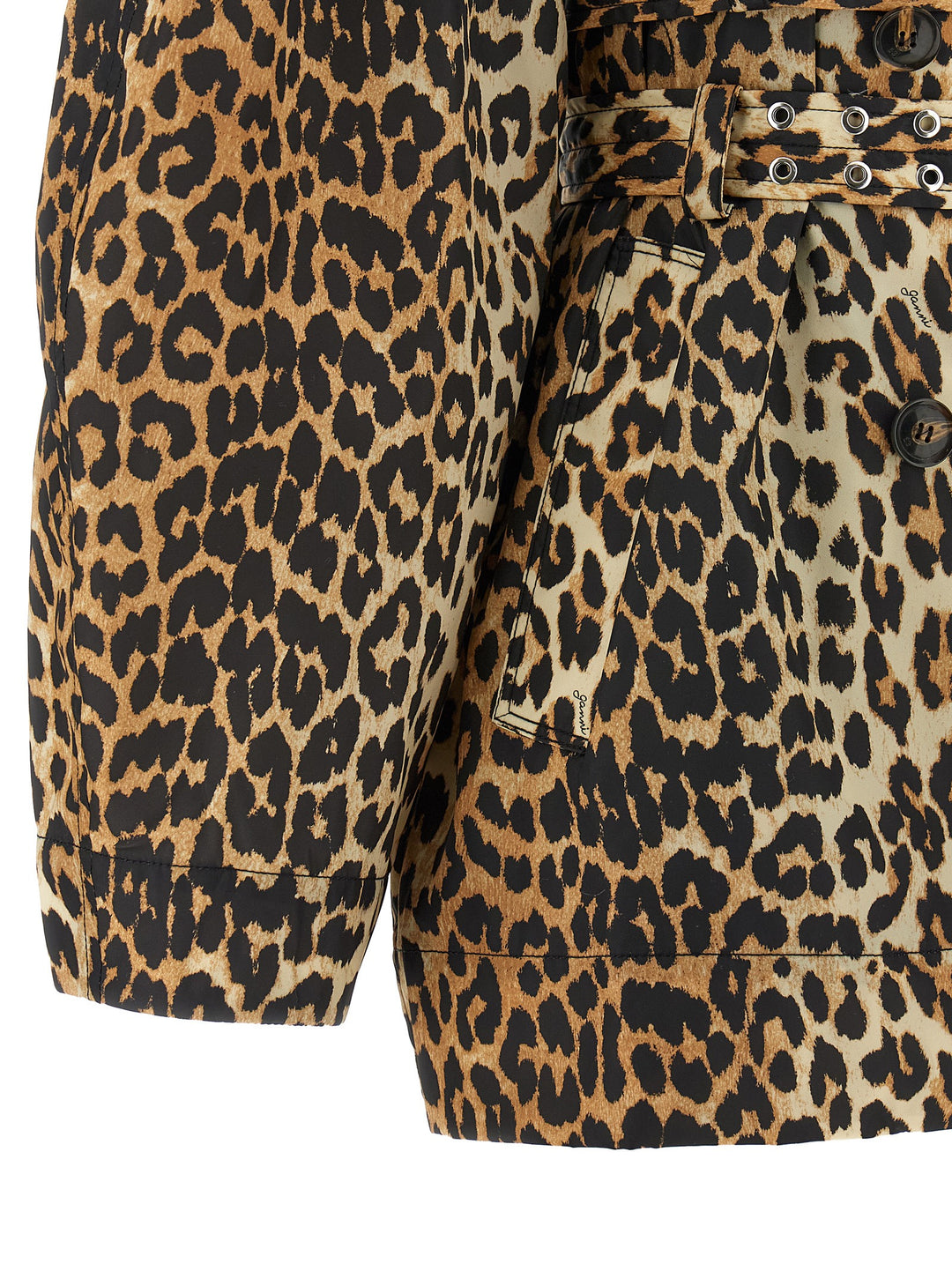 Ganni Leopard Duchesse Nylon Short Trench e Impermeabili - Marrone | 7930e45c180f7c32f179537412d8ccba9a8f0425
