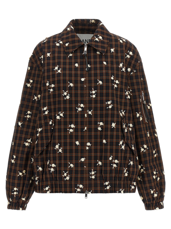 Ganni Check Flower Puffer Jackets - Marrone | d1f8e11870f46e75b89d8e9389dbcb1009b1ead1