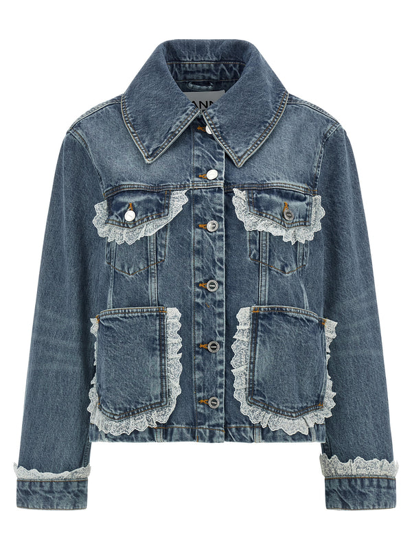 Denim And Lace Jacket Puffer Jackets Blu