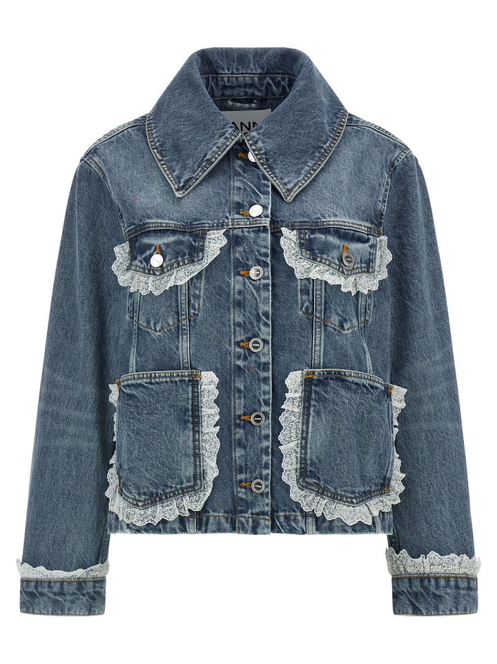 Ganni Denim And Lace Jacket Puffer Jackets - Blu | 410e03c6db91f2cf7b420b4bd0a0014732648ff2