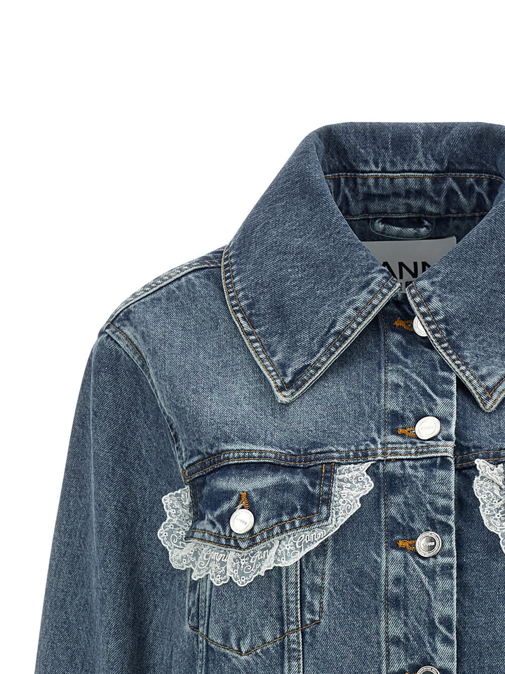Ganni Denim And Lace Jacket Puffer Jackets - Blu | 99a3b71bc1e9ddd2c5823a790683eb15968e72d0