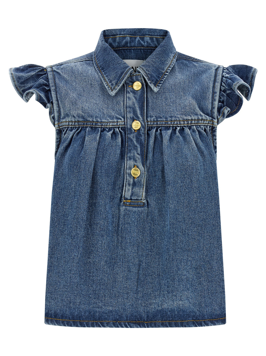 Ganni Denim Ruffle Top - Blu | a1b5e774bf34d23d080d7b0683d100f8a445fa68