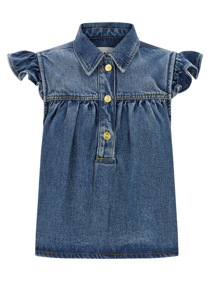 Ganni Denim Ruffle Top - Blu | a1b5e774bf34d23d080d7b0683d100f8a445fa68
