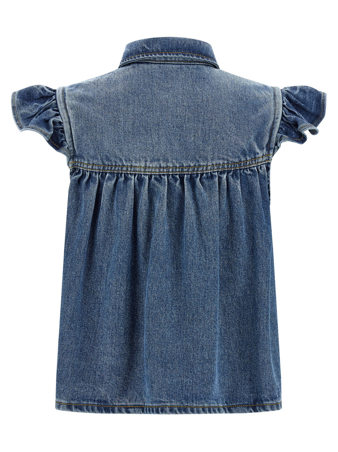 Ganni Denim Ruffle Top - Blu | e0977dc03386ed11b779314ef647bc4a0c734753
