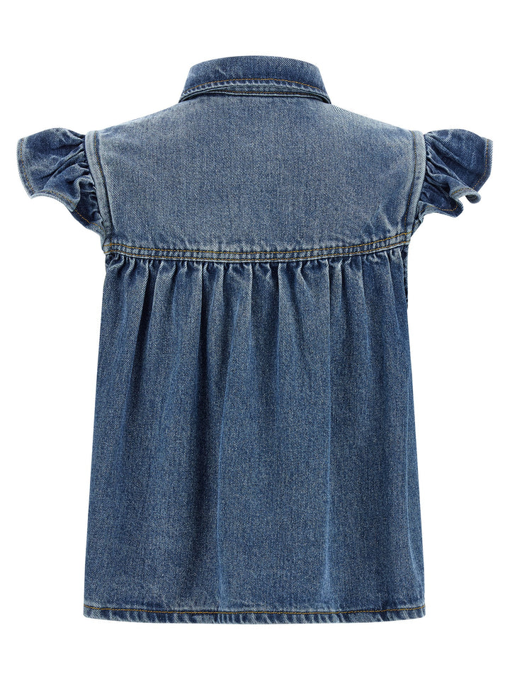 Ganni Denim Ruffle Top - Blu | e0977dc03386ed11b779314ef647bc4a0c734753