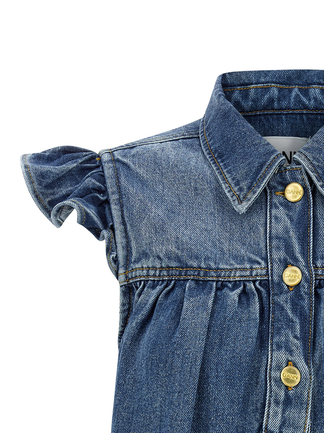 Ganni Denim Ruffle Top - Blu | 24a80d7b31df6109c32dfb48173c5303aa2bd2fe