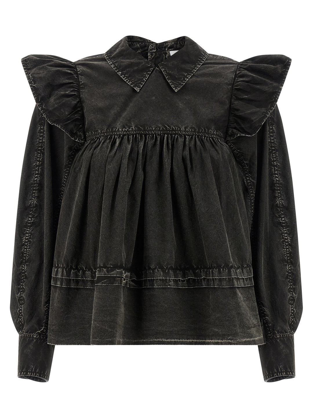 Ganni Black Washed Frill Camicie - Nero | 122dceb3028140f46a0908b16696b69516523f4a