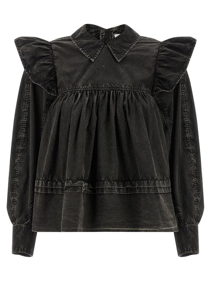 Ganni Black Washed Frill Camicie - Nero | 122dceb3028140f46a0908b16696b69516523f4a