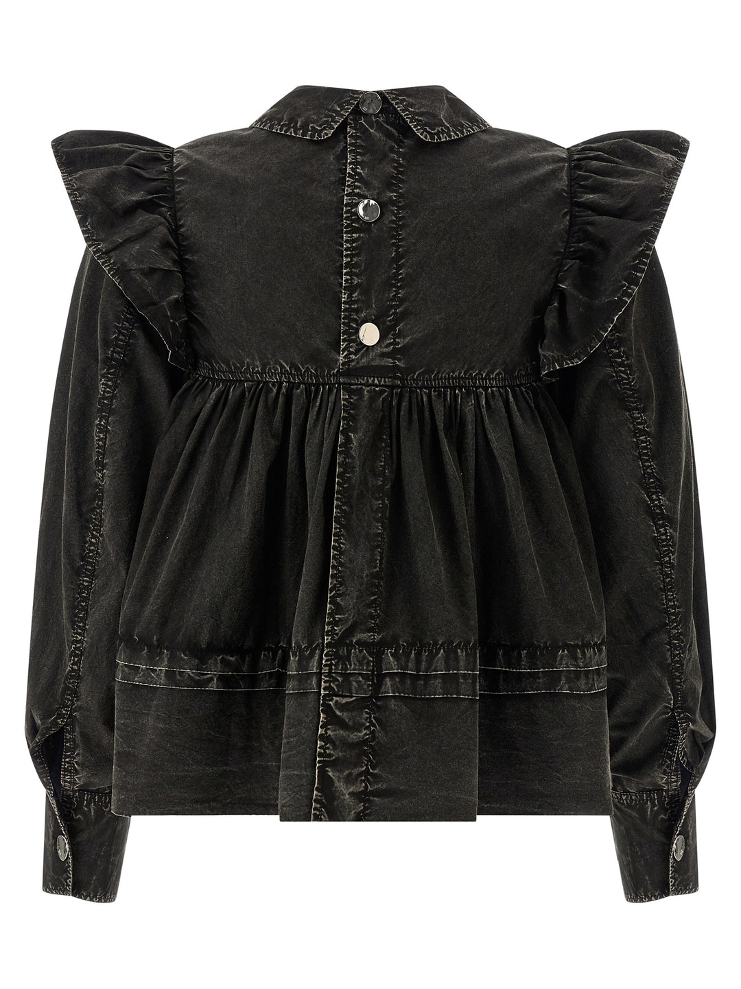 Ganni Black Washed Frill Camicie - Nero | c9053ede2177e27c872fc47e03cc6ba34bbfceba