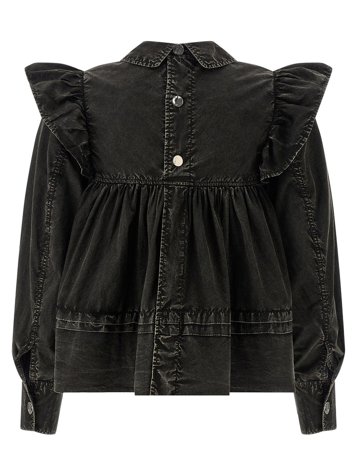 Ganni Black Washed Frill Camicie - Nero | c9053ede2177e27c872fc47e03cc6ba34bbfceba