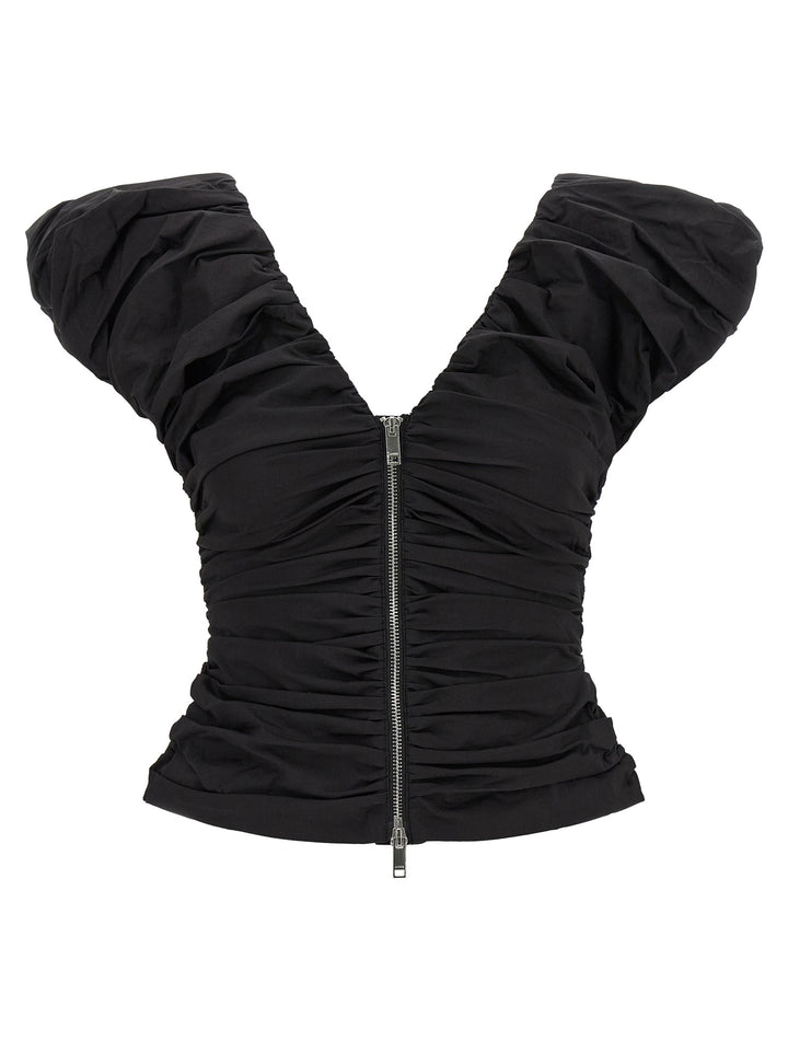 Ganni Black Ruched Top - Nero | decdda9f77f3aafd4aced1a8786f71dee1f44988