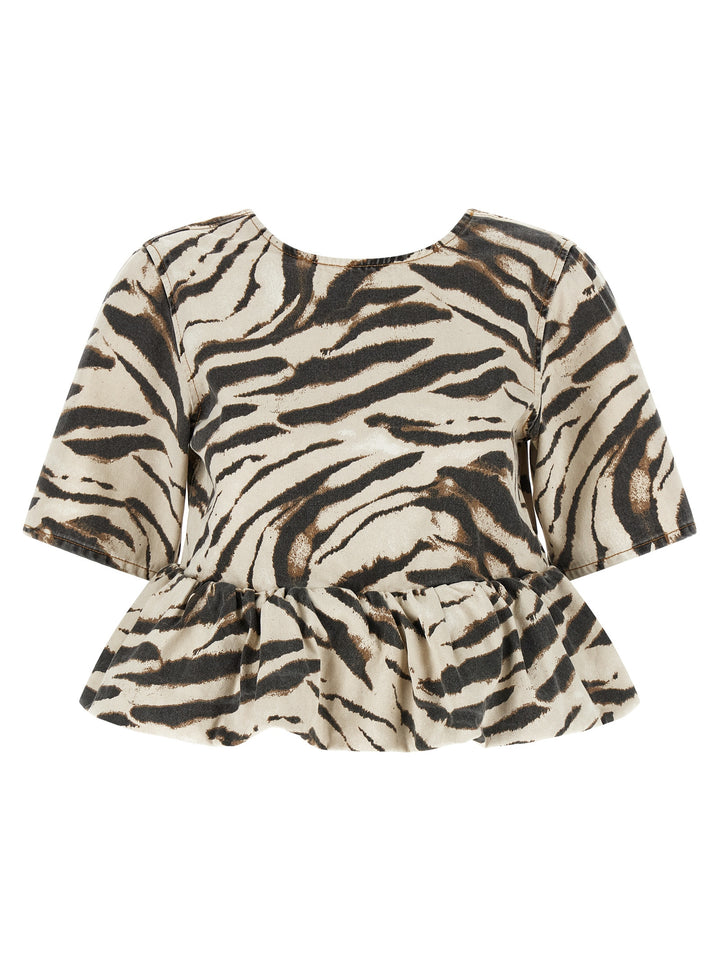 Ganni Zebra Denim Top - Multicolor | 4db089833e983bc4cc811713c174a146013c183a