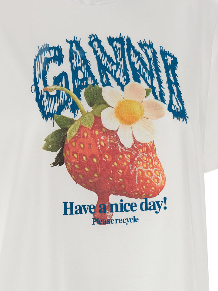 Ganni Strawberry T shirt - Bianco | 12150cab188be909d737dec916e661e268bb5ad3