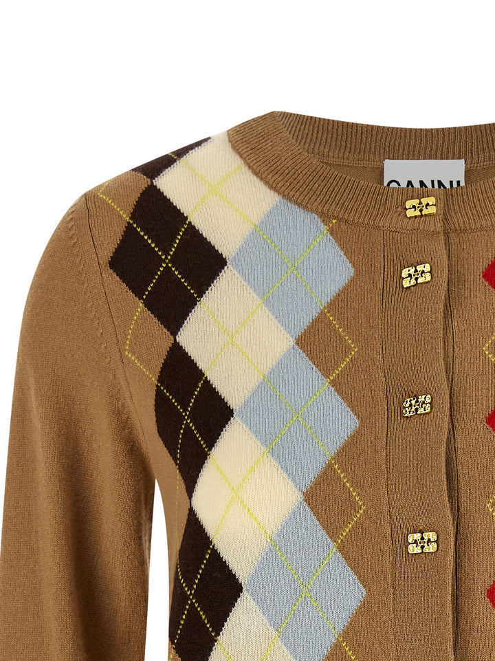 Ganni Diamond-Shaped Cardigan Maglioni - Beige | 901fe44eedf1dd46b198766c730c724de8d1b52d