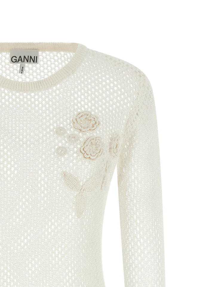 Ganni Pointelle Cotton Sweater Maglioni - Bianco | 21c52f4564406585e0948ded8aeaa9d0d73ace9e