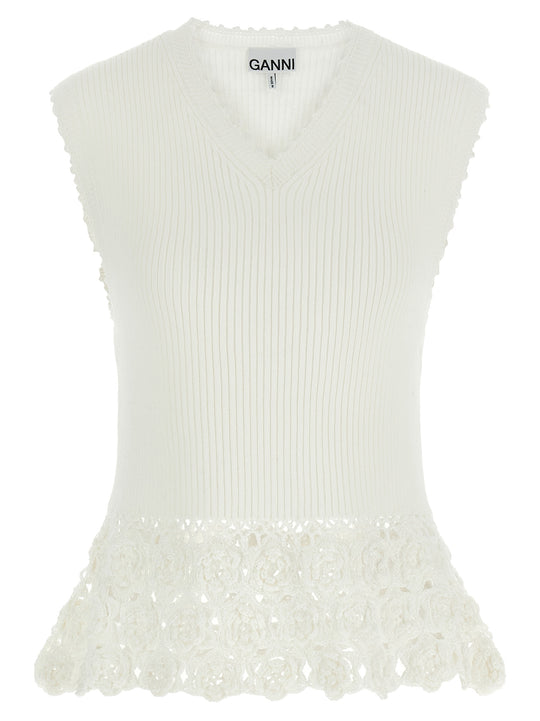 Cotton Crochet Gilet Bianco