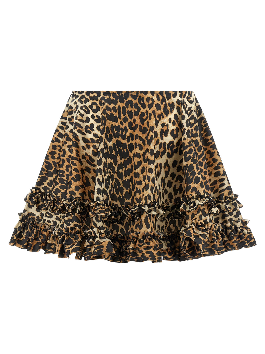 Ganni Leopard Duchesse Nylon Mini Frill Gonne - Marrone | f724a031eee0d158245d4ec7a9101a5f515eb33f