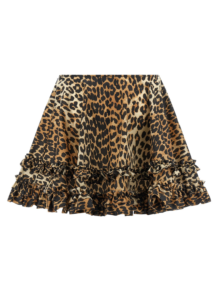 Ganni Leopard Duchesse Nylon Mini Frill Gonne - Marrone | f724a031eee0d158245d4ec7a9101a5f515eb33f