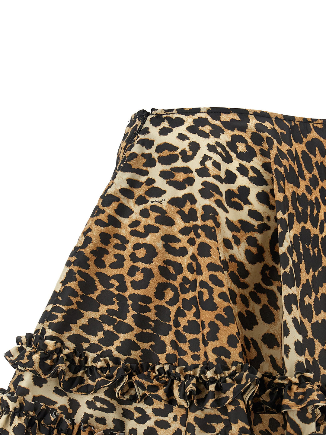 Ganni Leopard Duchesse Nylon Mini Frill Gonne - Marrone | 7afbbe2d013166163588511d5ccf7c6504a64093