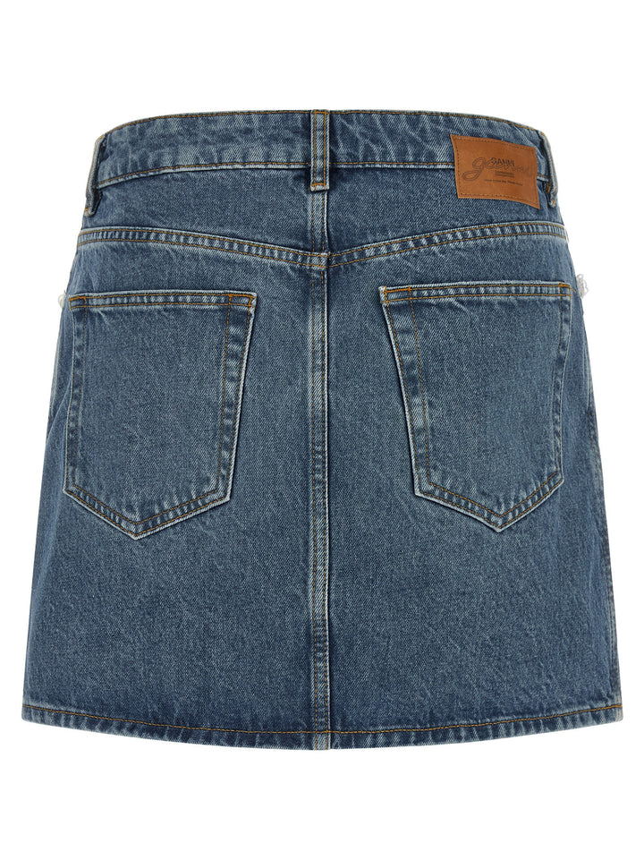 Ganni Denim And Lace Skirt Gonne - Blu | 7c55364c792c8e1951d854ce89483fecb5cd34e7