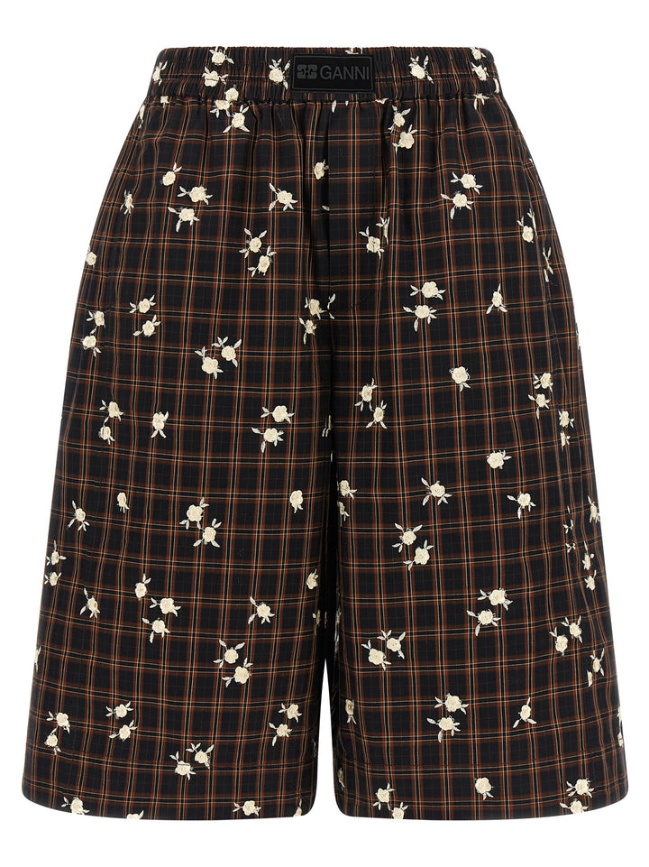 Ganni Check Flower Bermuda e Short - Marrone | de394ca534dcf7e078fe57e6b188bdf55726b4bd