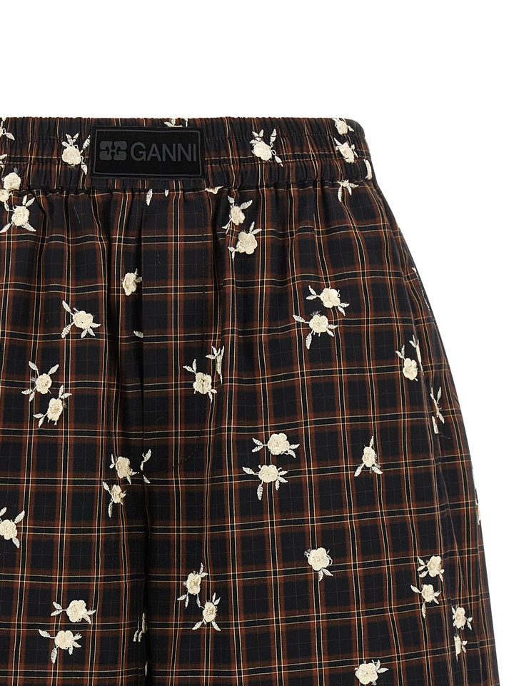 Ganni Check Flower Bermuda e Short - Marrone | e4a285c8f88f87735509972565432585903dd3d3