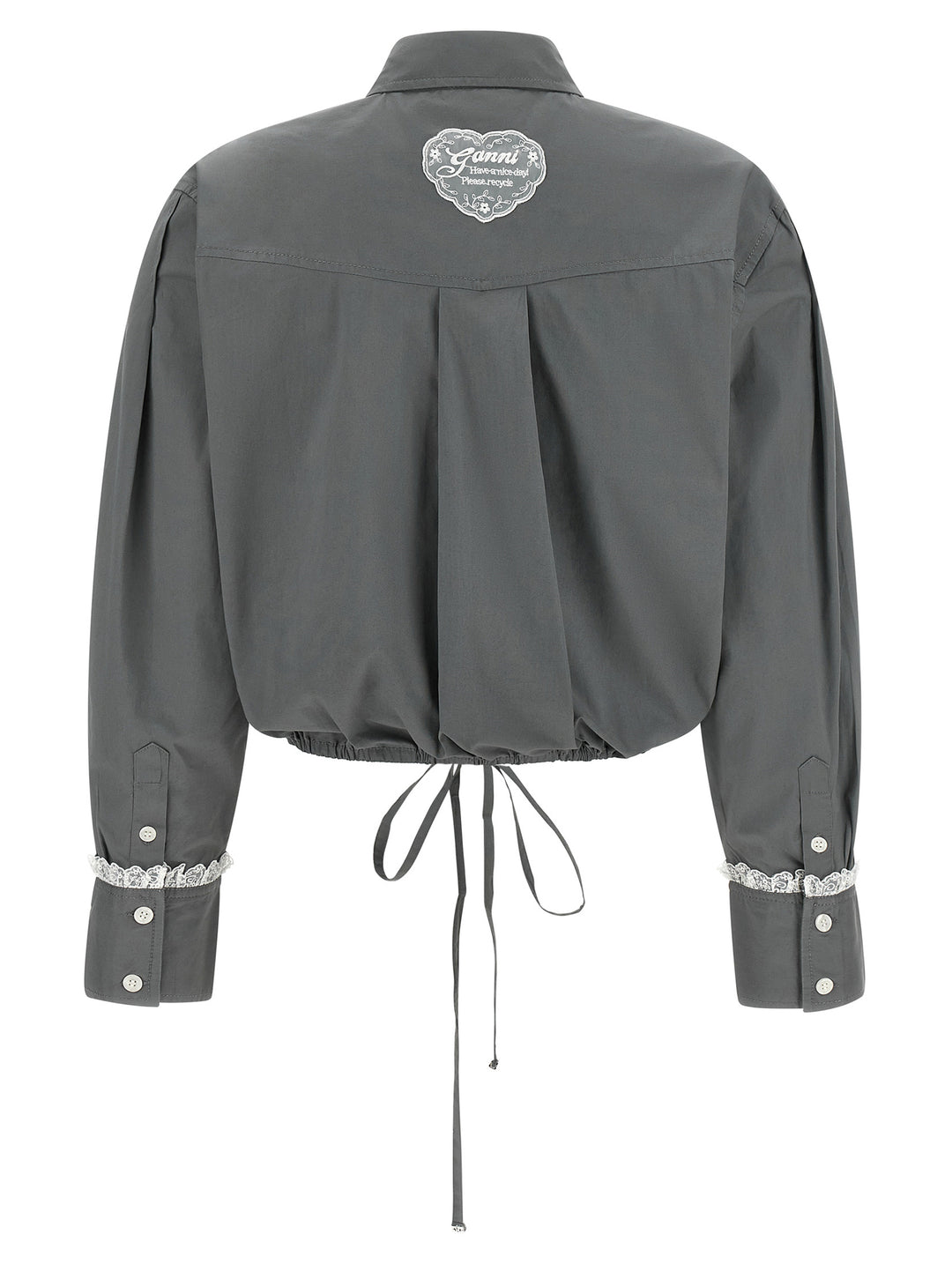 Ganni Cropped Shirt With Lace Camicie - Grigio | c06714f7ab47ade9ee1b8b53b6e6b86e811991bb