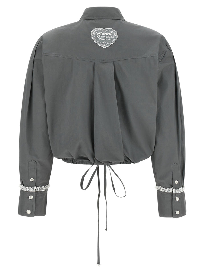 Ganni Cropped Shirt With Lace Camicie - Grigio | c06714f7ab47ade9ee1b8b53b6e6b86e811991bb