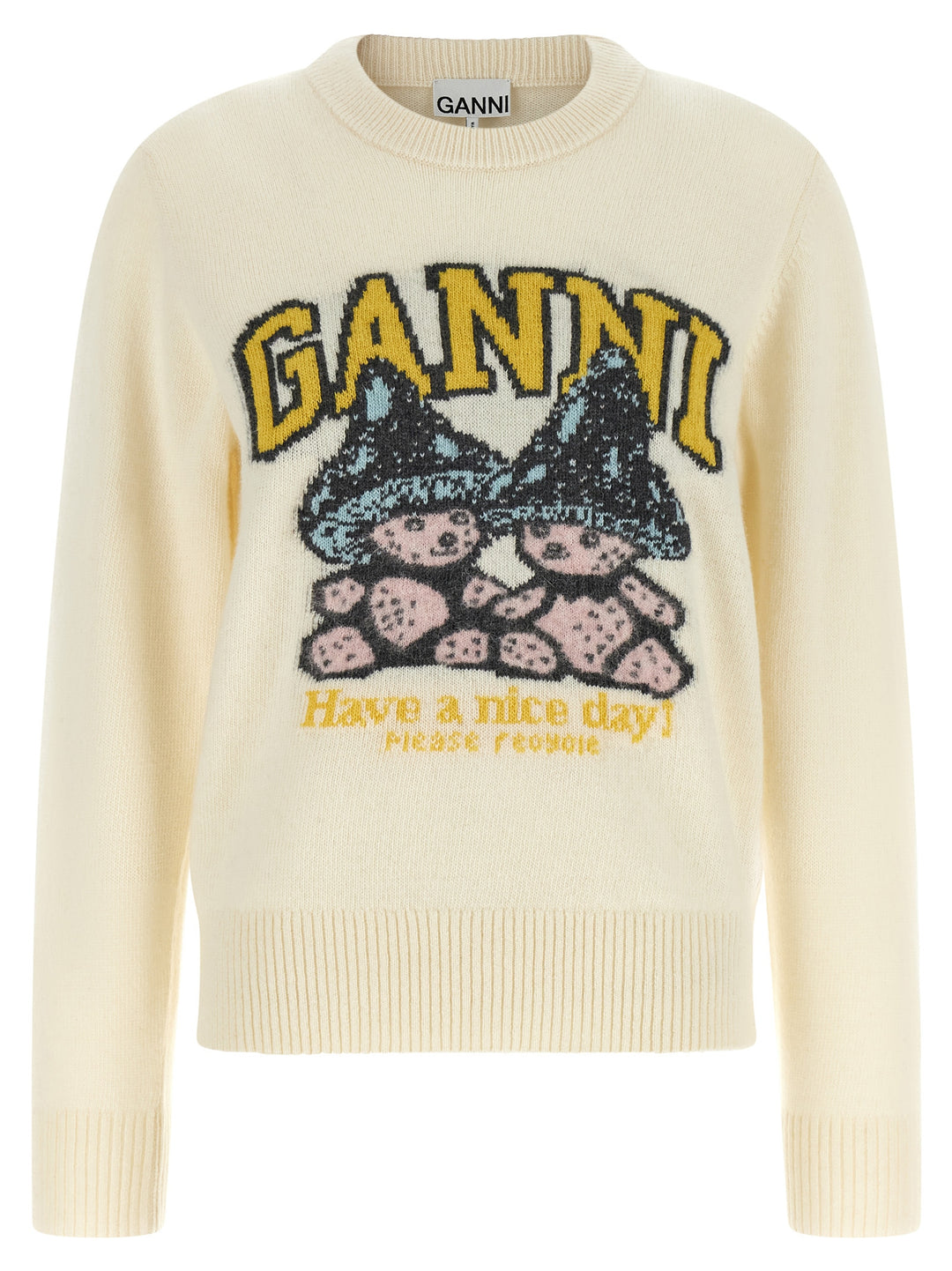 Ganni Sweater With Intarsia Felpe - Bianco | c4c5bd130d7831896ff228a6cf82c60489b3e807
