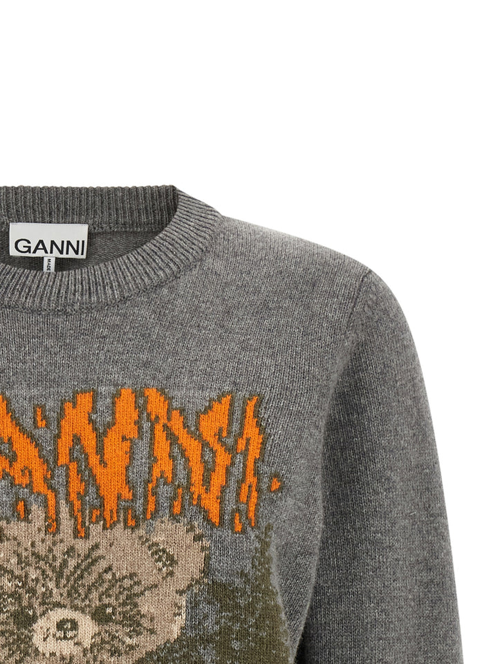 Ganni Sweater With Front Intarsia Felpe - Grigio | 5f5889253bebfea05ce90148ace622463120c7df