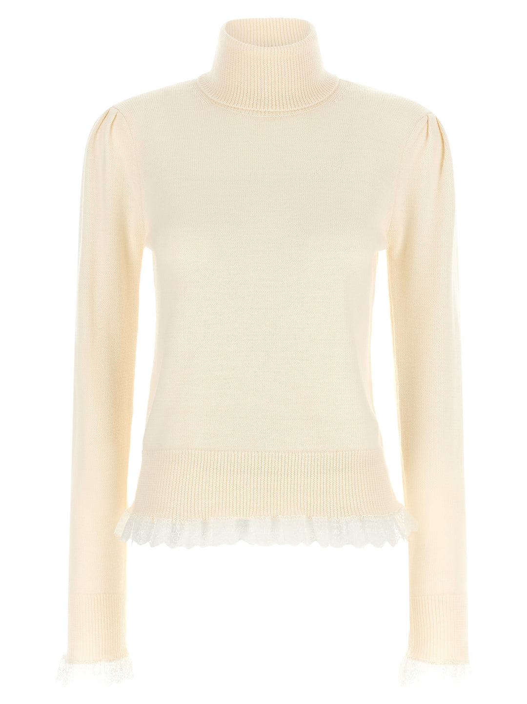 Ganni Ganni Turtleneck Sweater With Lace Trim Maglioni - Bianco | c5c31b54e593c24401d33467cb428f2537e92b5a