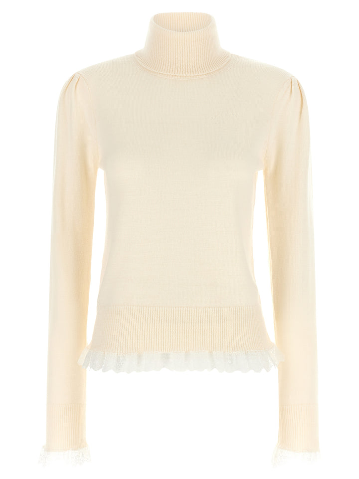 Ganni Ganni Turtleneck Sweater With Lace Trim Maglioni - Bianco | c5c31b54e593c24401d33467cb428f2537e92b5a