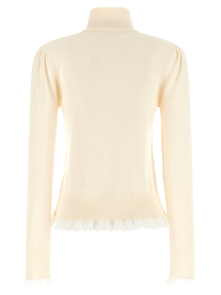 Ganni Ganni Turtleneck Sweater With Lace Trim Maglioni - Bianco | a655b232f2ddce82ce53fdf45af5216408b9e46e